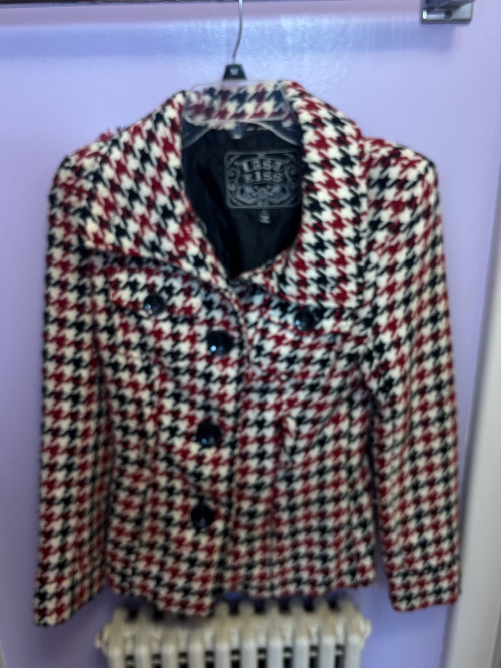 Last Kiss  Red & Black Houndstooth Peacoat Jacket